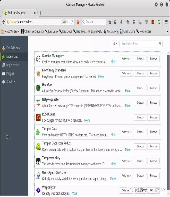 Kali Linux Web滲透測試手冊(第二版) - 1.2 - Firefox瀏覽器下安裝一些常用的外掛