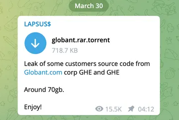 Lapsus$迴歸，洩露IT巨頭Globant 70GB資料